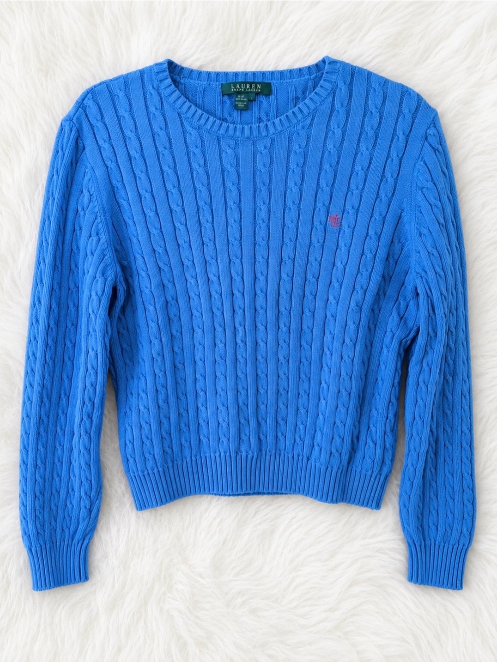 Ralph Lauren Women’s Vivid Blue Cable Crewneck Sweater Size Large